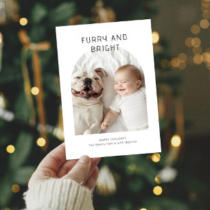 Hårig och Bright Jul Baby och Hund Photo Julkort