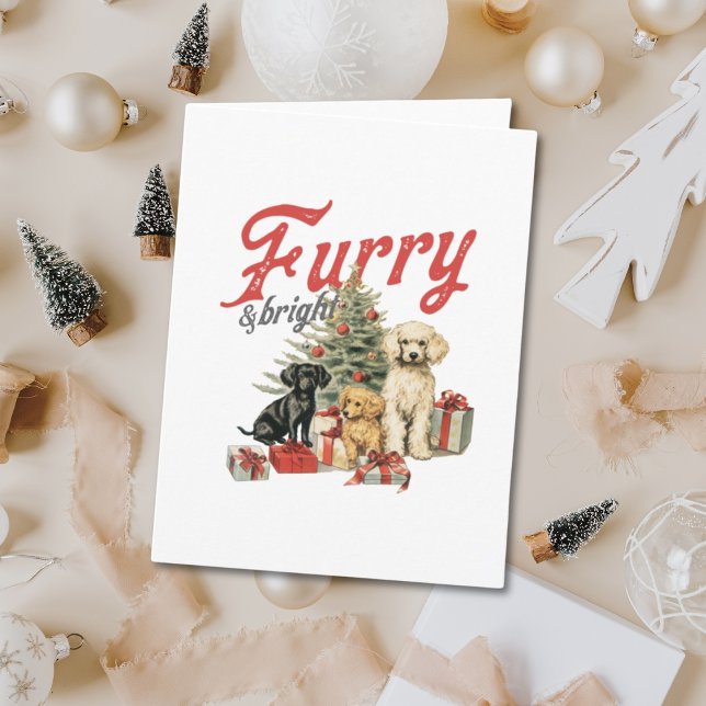 Hårig och ljus Illustrerad Hund jul Hälsning Kort (Furry & Bright Illustrated Dog Christmas Greeting Card
)