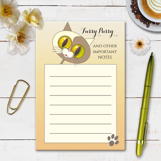Hårig Purry Cute Cat Notes Post-it Block (Post it notes featuring a cute kitty cat cartoon image)