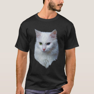 Hårig Vit Katt med blå och Grönt Öga T Shirt