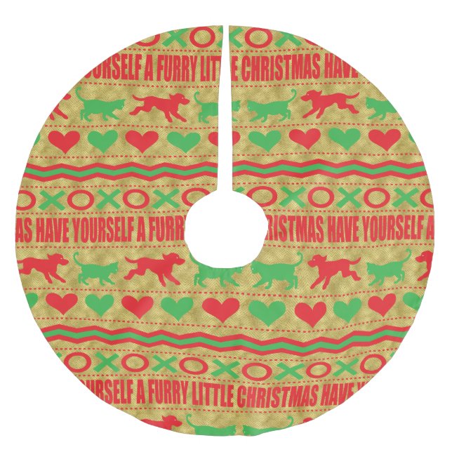 Hårigen Jul-Hund och Katt Julgransmatta Borstad Polyester (Framsidan)