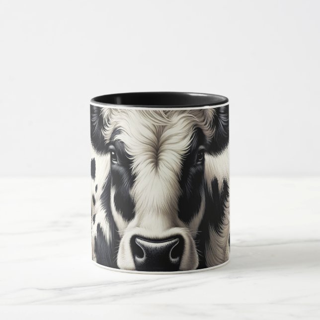 Håriget Black & White Cow Cowhide Päls Mugg (Center)