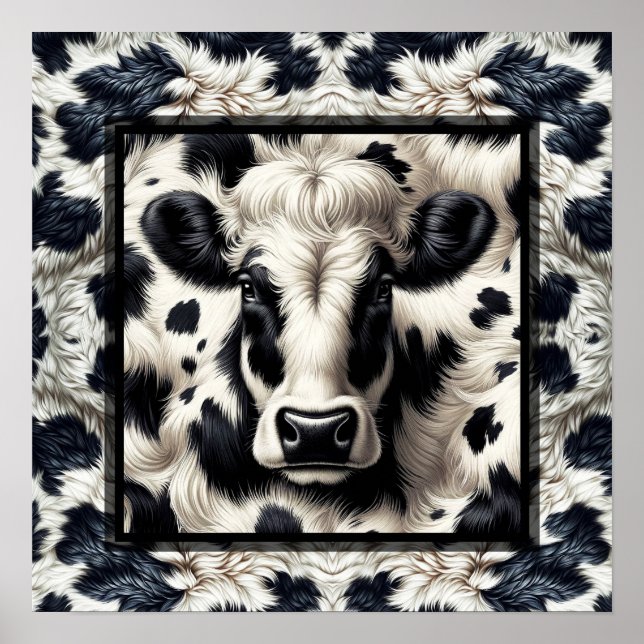 Håriget Black & White Cow Cowhide Päls Poster (Framsidan)
