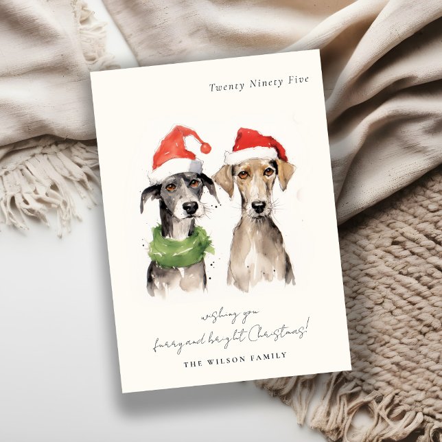 Håriget Cute Watercolor och Hund Bright jul Julkort (Skapare uppladdad)