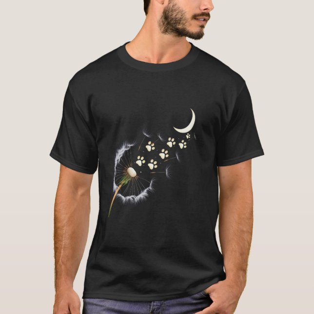Håriget Frie Cute Cat Moonlight Dandelion Tass T Shirt (Framsida)