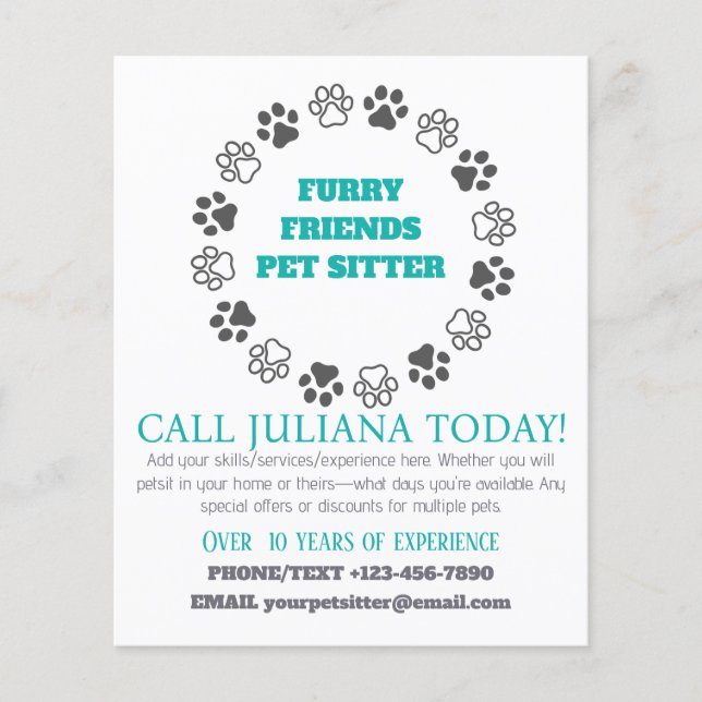 Håriget Friends Pet Sitter Blue Business Flygblad (Framsidan)