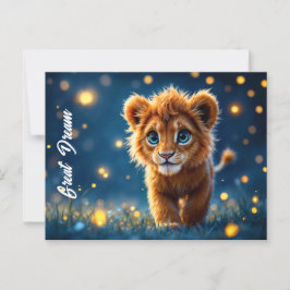 Håriget lejona unge med mousserande ögon vykort