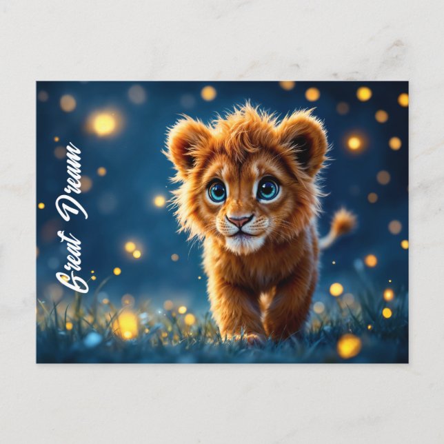 Håriget lejona unge med mousserande ögon vykort (Framsida)