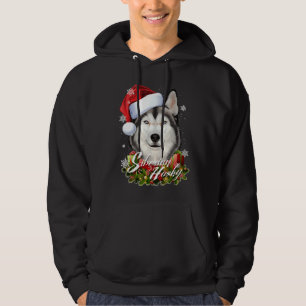 Håriget lycklig, Vita Siberian husky Hund, jul San Hoodie