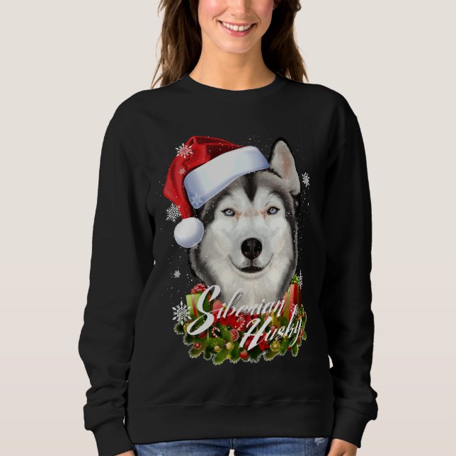 Håriget lycklig, Vita Siberian husky Hund, jul San T Shirt (Framsida)