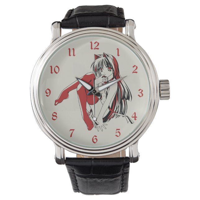 Håriget "Sexy Anime Cat Girl" Armbandsur (Framsida)