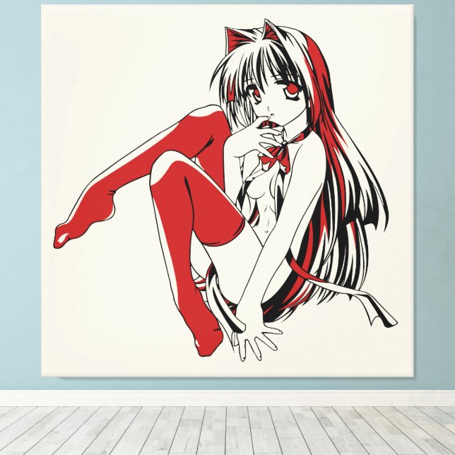 Håriget "Sexy Anime Cat Girl" Canvastryck (Insitu (trägolv))