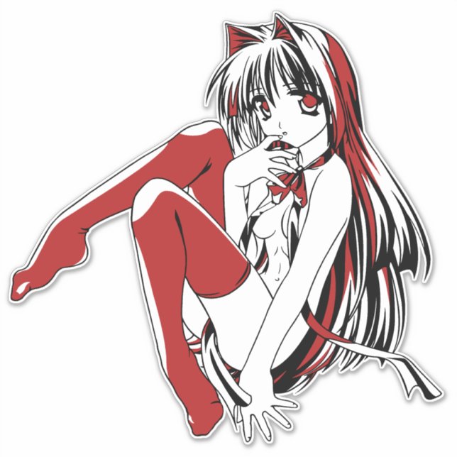 Håriget "Sexy Anime Cat Girl" Klistermärken (Framsida)
