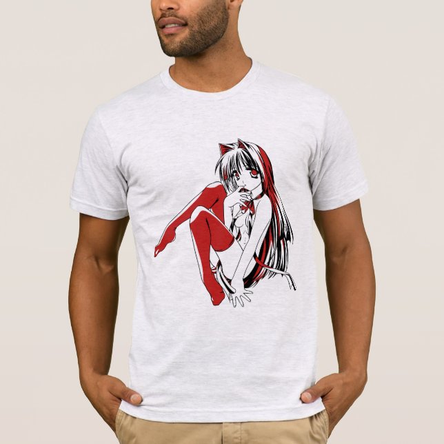 Håriget "Sexy Anime Cat Girl" T Shirt (Framsida)