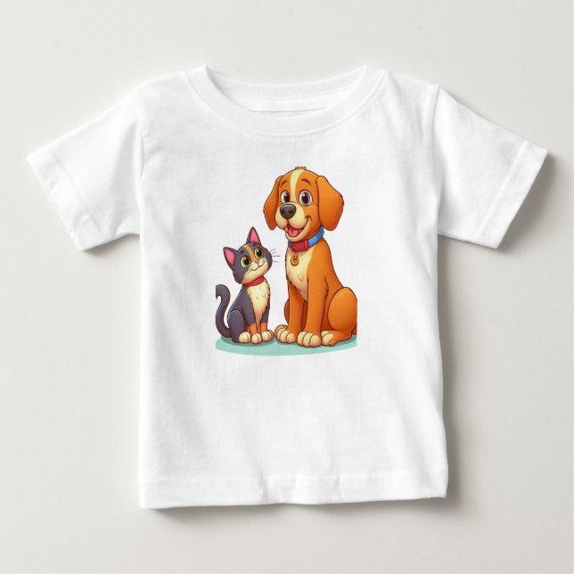 Hårigets vänner för alltid: Hund och katt tillsamm T Shirt (Framsida)