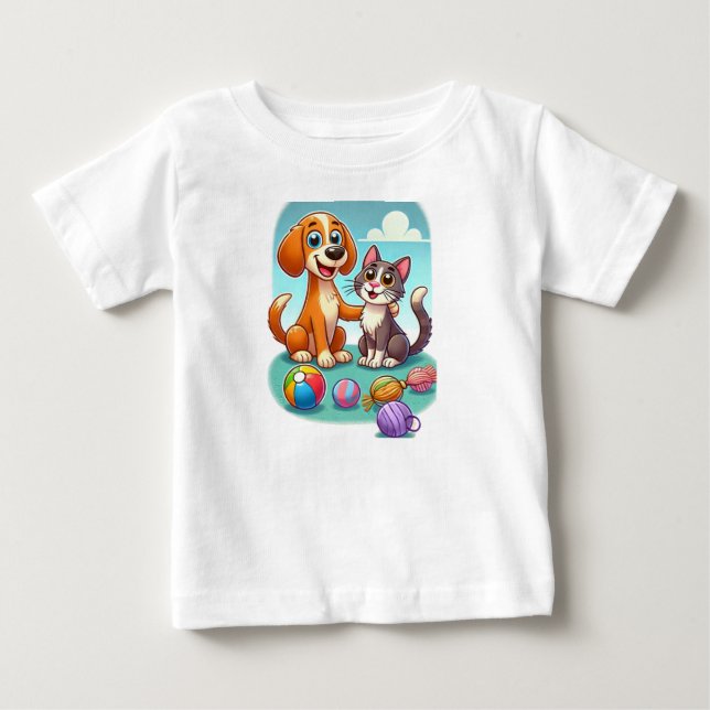 Hårigets vänner för alltid: Hund och katt tillsamm T Shirt (Framsida)