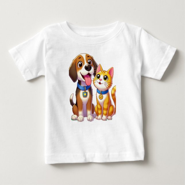 Hårigets vänner för alltid: Hund och katt tillsamm T Shirt (Framsida)