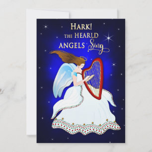 Hark Angels Sing julängel med harpa Julkort