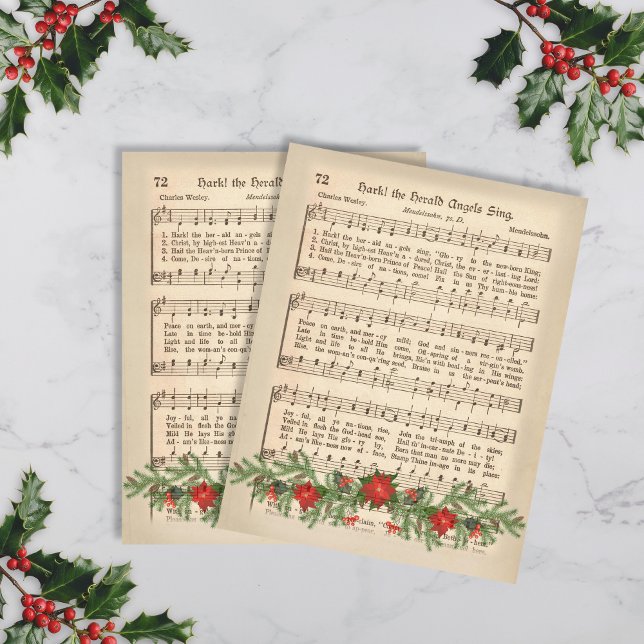 Hark the Herald Angels Sing julmusik ark (Vintage Christmas Sheet Music paper sheets)