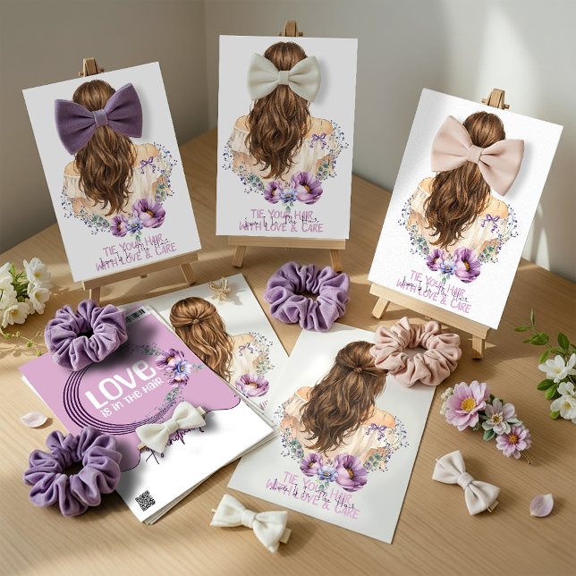 Hårklämma & Scrunchie-visningskort  Blommig Boutiq Julkort (hair clip display cards )
