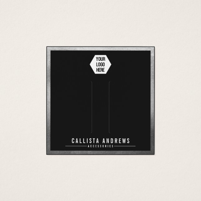 Hårklippskort för silver Black Gräns Logotyp Visni Fyrkantigt Visitkort (Framsida)