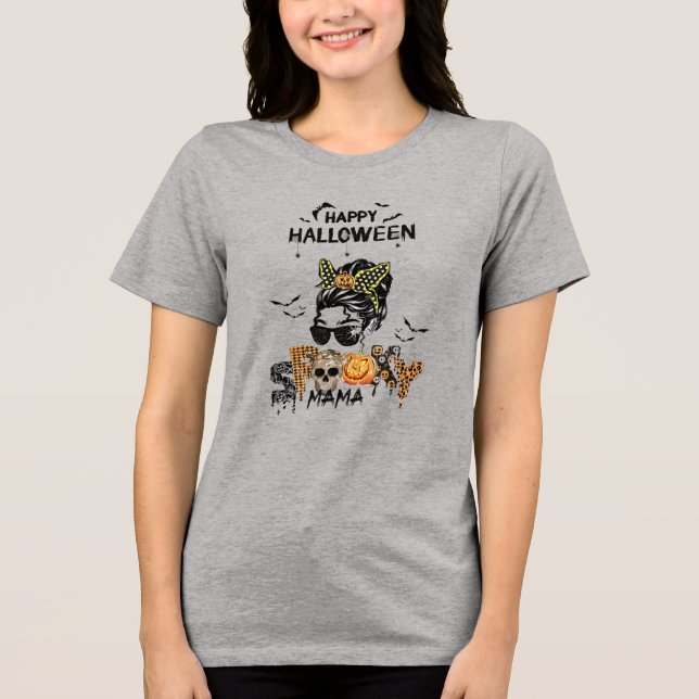 Hårknut Glad Halloween Spöklik Mamma T Shirt (Framsida)