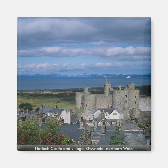 Harlech Castle and Byn, Gwynedd, norra Wale Magnet (Framsidan)