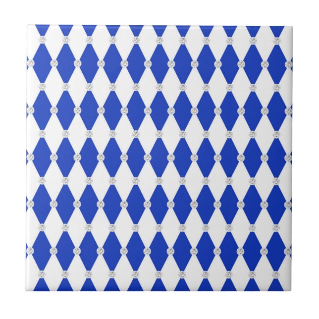 Harlekin Blå Diamantform Geometriska Former Kakelplatta (Framsidan)