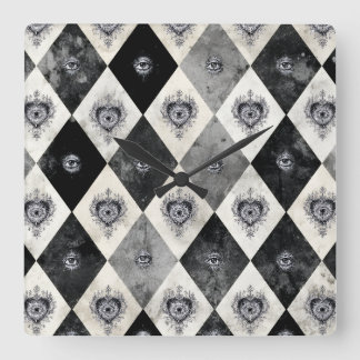 Harlekin med All-Seeings Eyes Väggtimme Fyrkantig Klocka