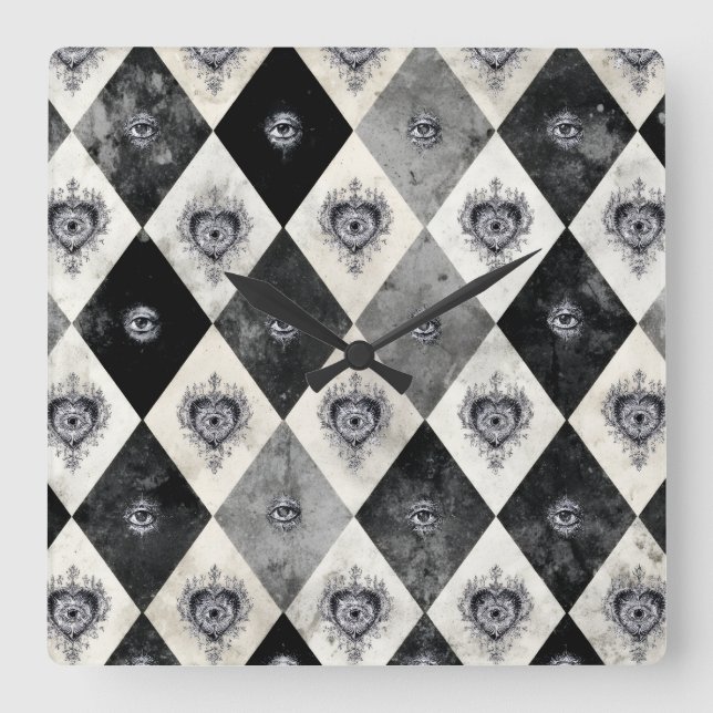 Harlekin med All-Seeings Eyes Väggtimme Fyrkantig Klocka (Framsida)