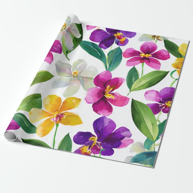 Harlekin Orkidé Flerfärgad Lila Gul Blomma Presentpapper (Utrullad)