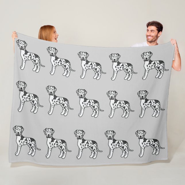 Harlekin Päls Great Dane Hundar Mönster På Grå Fleecefilt (På plats)