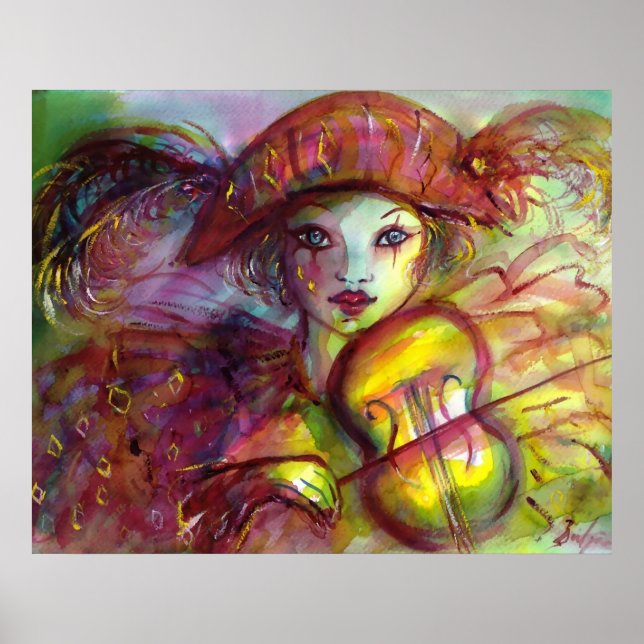 HARLEKIN SPELAR VIOLIN / Venedig Karneval Poster (Framsidan)