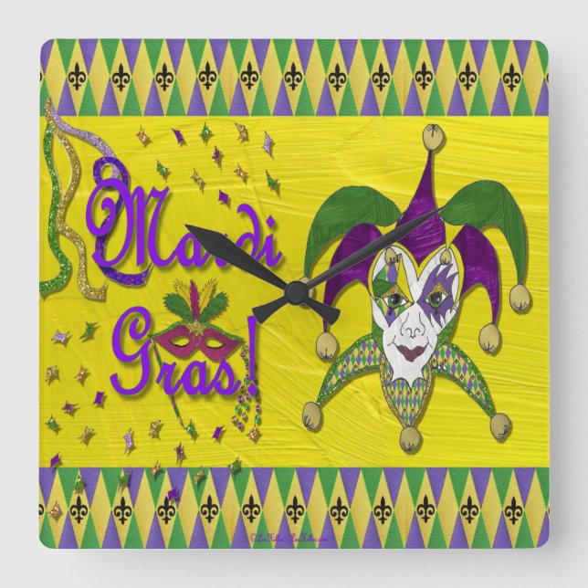Harlekinmask Mardi Gras Harlequin Fyrkantig Klocka (Framsida)