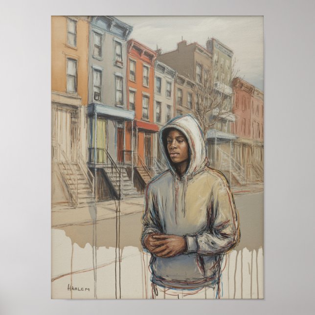 Harlem Man I Hoodie Porträtt Poster (Framsidan)
