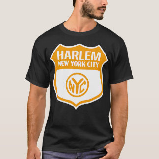 Harlem New York City Retro Token Shield Guld på Wh T Shirt