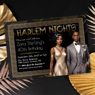 Harlem Nights Art Deco Afroamerikansk födelsedag Inbjudningar
