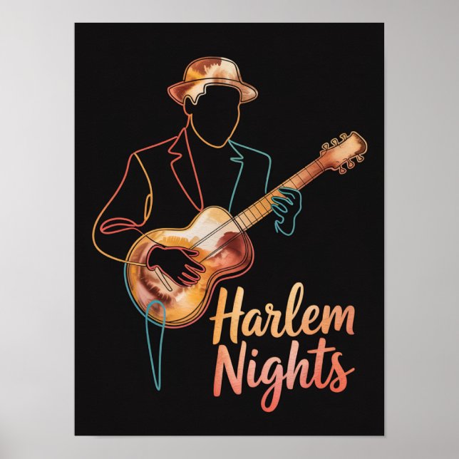 Harlem Nights Gitarr Linje Konst Poster (Framsidan)