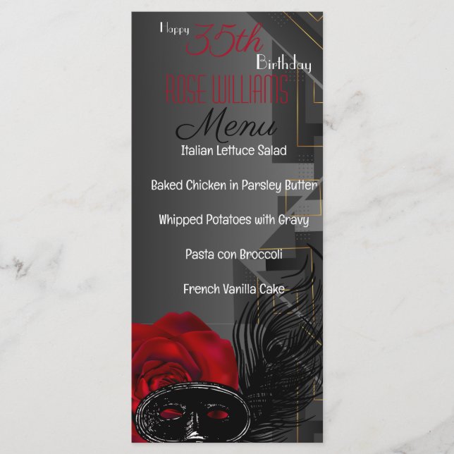 Harlem Renaissance Birthday Menu Meny (Framsida)