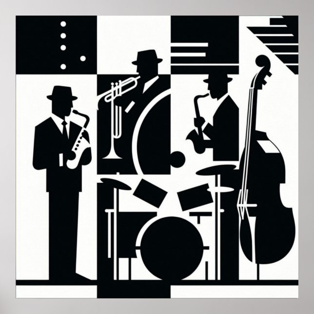 Harlem Renaissance Jazz Trio Black & White Poster (Framsidan)