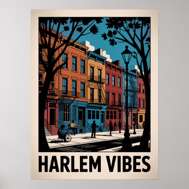 Harlem Vibes Färgrik Brownstone Konst Poster (Framsidan)