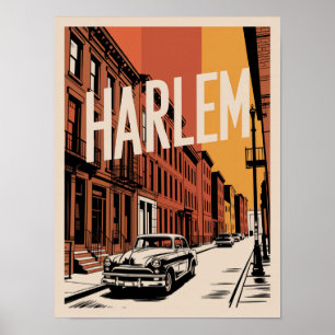 Harlem Vintage Car Brownstone Affisch