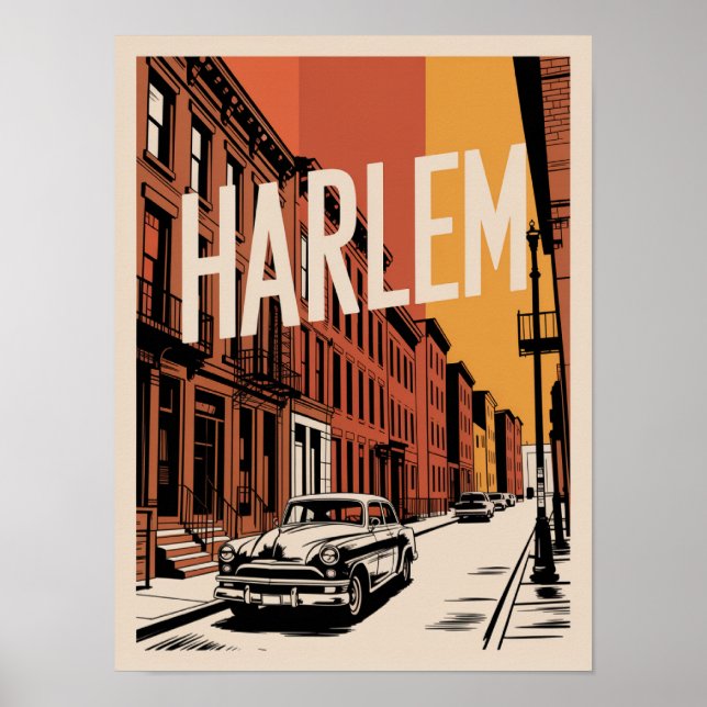 Harlem Vintage Car Brownstone Affisch (Framsidan)