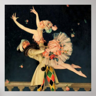 "Harlequin and Columbine" av FX Leyendecker Poster