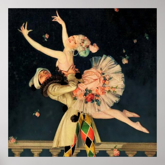 "Harlequin and Columbine" av FX Leyendecker Poster (Framsidan)