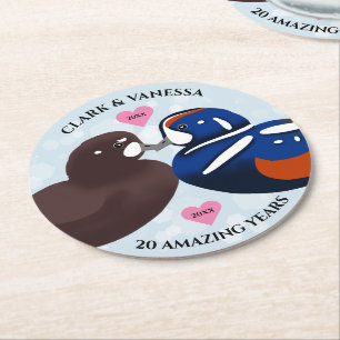 Harlequin Anka Lovebird - årsdag Underlägg Papper Rund