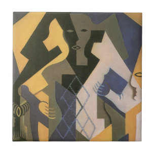 Harlequin at a Table av Juan Gris, Vintage Cubism Kakelplatta