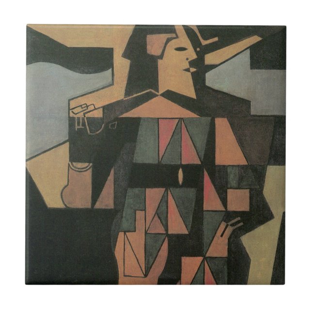 Harlequin av Juan Gris, Vintage kubistisk konst Kakelplatta (Framsidan)