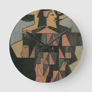Harlequin av Juan Gris, Vintage kubistisk konst Rund Klocka
