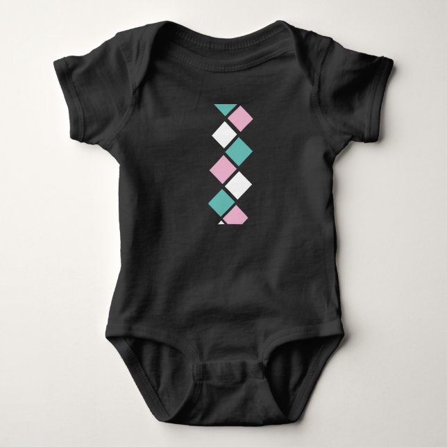 Harlequin Baby Bodydress (Black, Aqua & Rosa) T Shirt (Framsida)